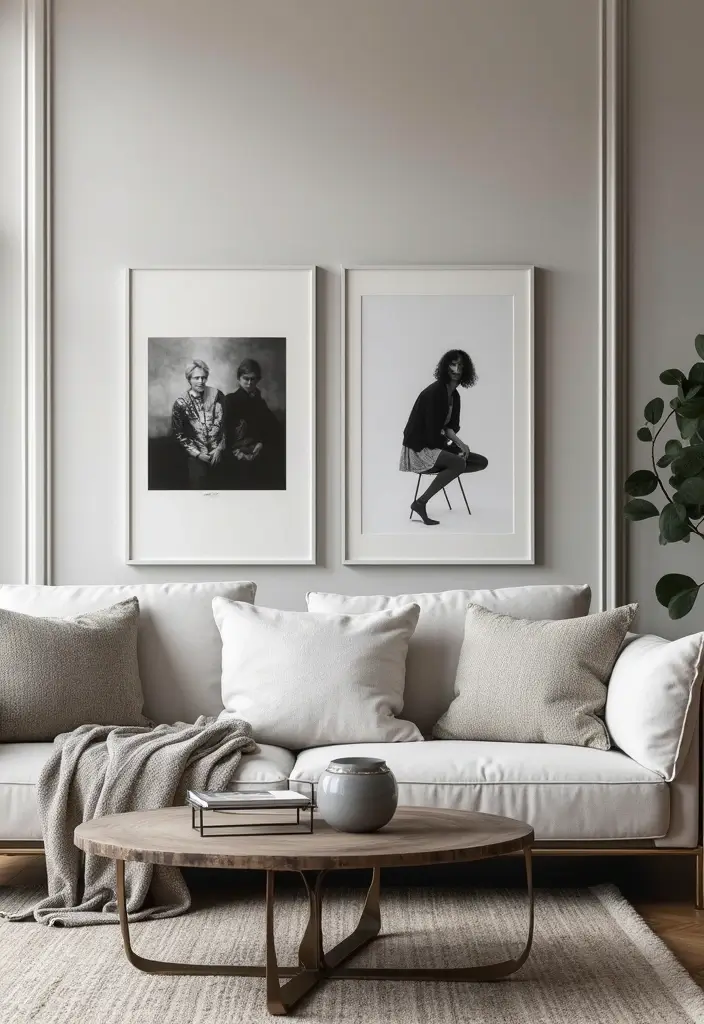 29 Black White and Beige Living Room Ideas That Feel Modern and Balanced - 21. Black and White Photography