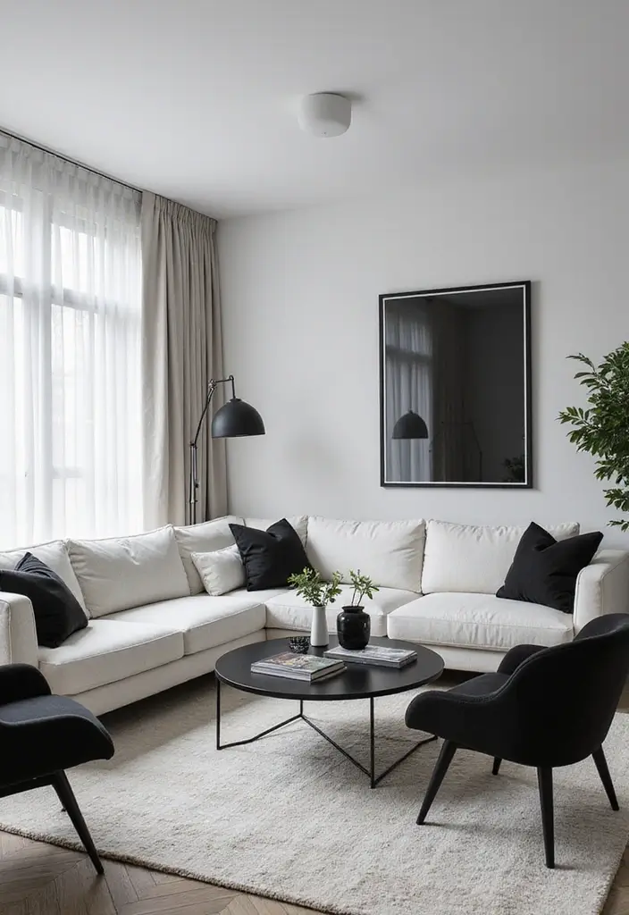 29 Black White and Beige Living Room Ideas That Feel Modern and Balanced - 26. Black and White Accented Furniture