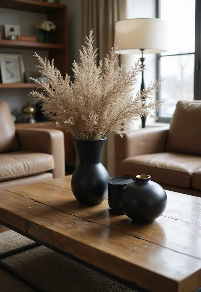 29 Black White and Beige Living Room Ideas That Feel Modern and Balanced - 27. Black and Beige Table Centerpieces