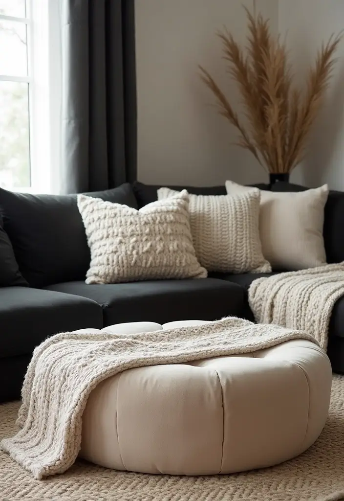 29 Black White and Beige Living Room Ideas That Feel Modern and Balanced - 3. Textured Beige Accents