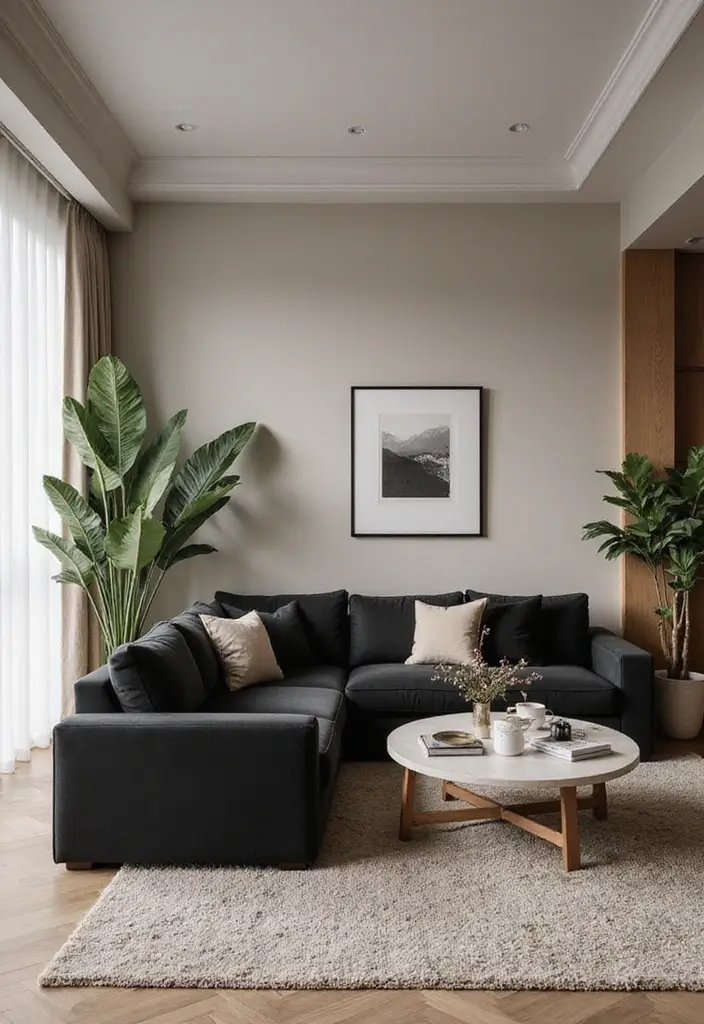 29 Black White and Beige Living Room Ideas That Feel Modern and Balanced - 4. Bold Black Furniture