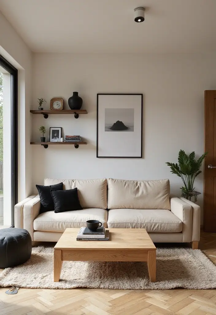 29 Black White and Beige Living Room Ideas That Feel Modern and Balanced - 5. Natural Wood Elements