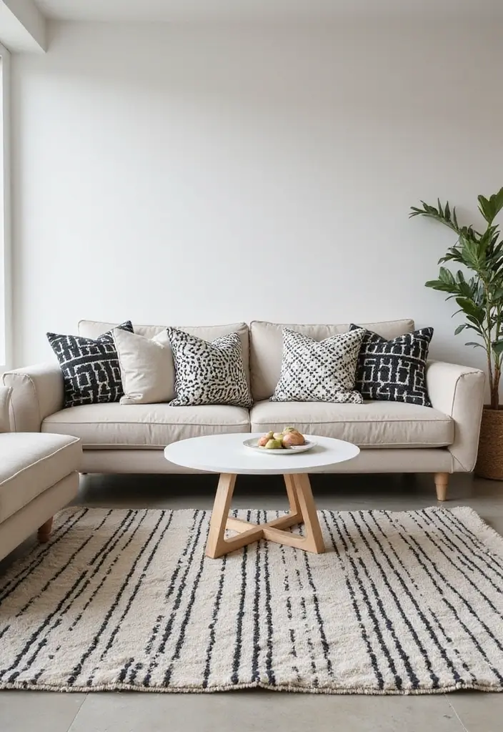 29 Black White and Beige Living Room Ideas That Feel Modern and Balanced - 7. Black and White Geometric Patterns