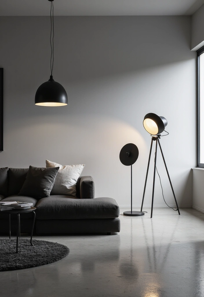 29 Black White and Beige Living Room Ideas That Feel Modern and Balanced - 8. Gallery Lighting Fixtures