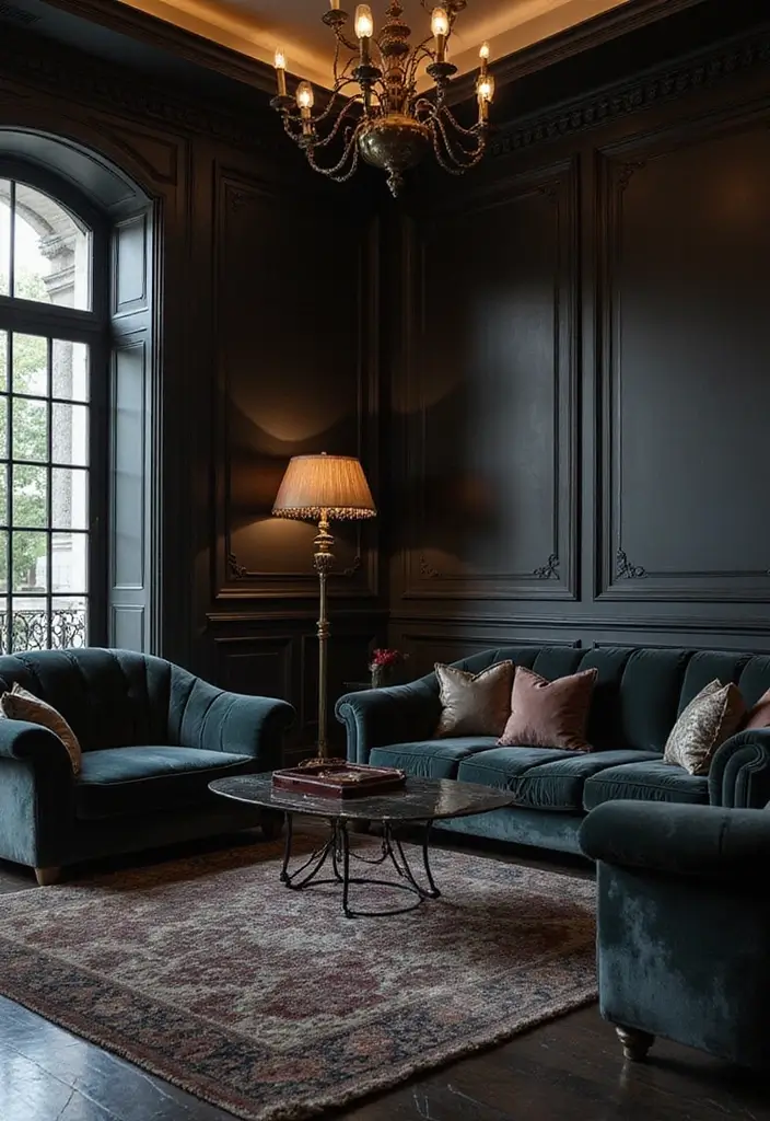 29 Black Wood Floors Living Room Ideas That Feel Bold and Luxe - 13. Luxurious Velvet Touches