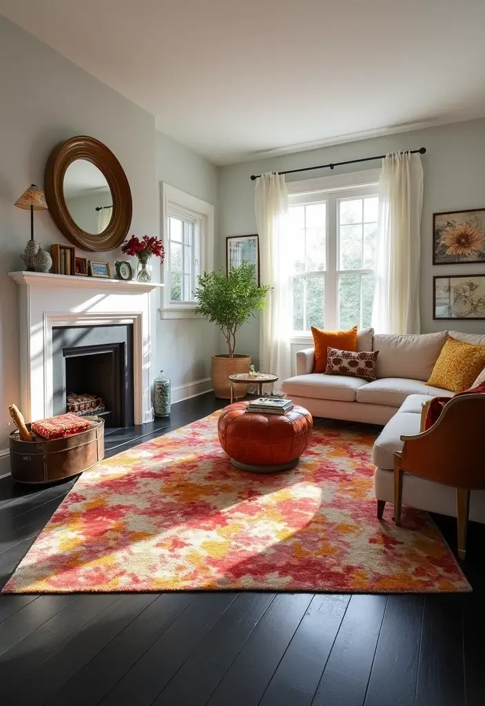 29 Black Wood Floors Living Room Ideas That Feel Bold and Luxe - 2. Bold Rugs to Create Contrast