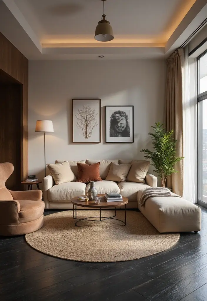 29 Black Wood Floors Living Room Ideas That Feel Bold and Luxe - 24. Warm Neutrals for a Chic Look