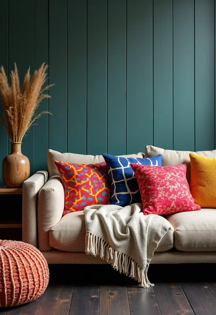 29 Black Wood Floors Living Room Ideas That Feel Bold and Luxe - 29. Playful Patterns on Textiles