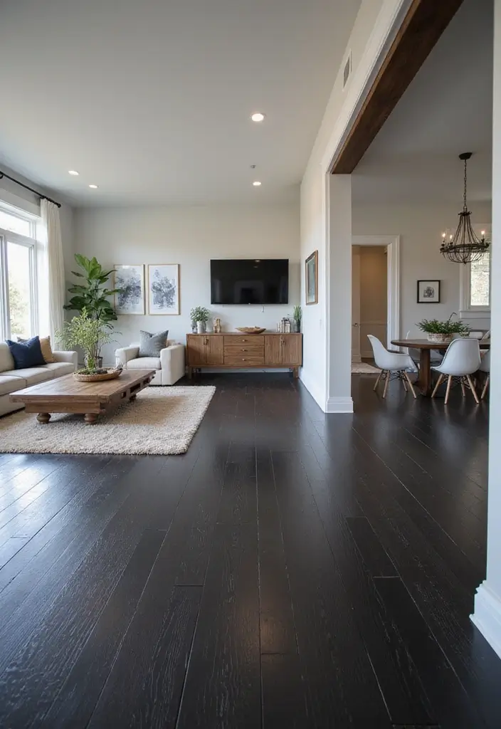 29 Black Wood Floors Living Room Ideas That Feel Bold and Luxe - 8. Open Concept Living