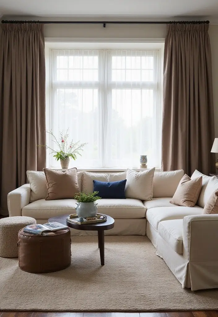 29 Brown and Navy Living Room Ideas That Feel Sophisticated and Calm - 17. Balancing Color with Neutral Tones