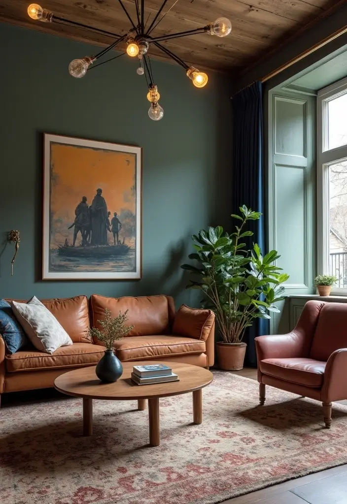 29 Brown and Navy Living Room Ideas That Feel Sophisticated and Calm - 21. Mix of Styles for an Eclectic Look