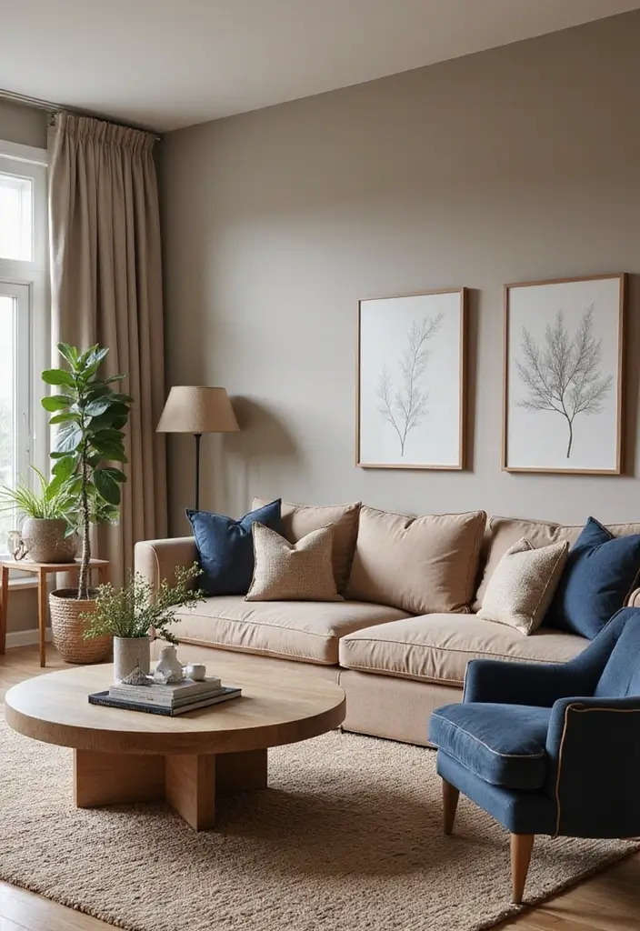 29 Brown and Navy Living Room Ideas That Feel Sophisticated and Calm - 29. Embodying Serenity with Brown and Navy