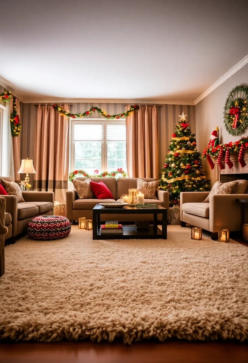 29 Christmas Decoration Living Room Ideas That Feel Cozy and Magical - 13. Incorporate Cozy Rugs