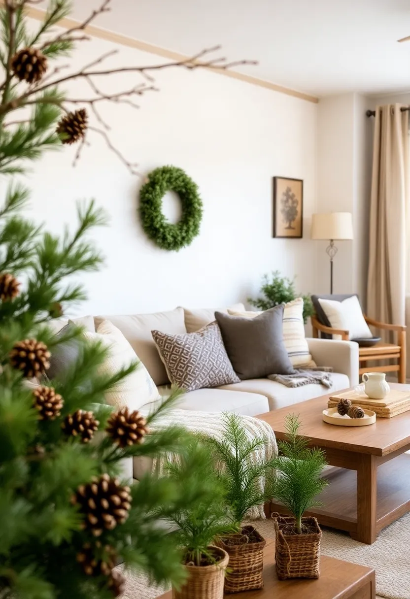29 Christmas Decoration Living Room Ideas That Feel Cozy and Magical - 17. Introduce Natural Elements