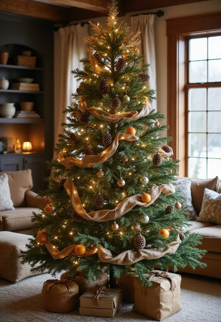 29 Christmas Decoration Living Room Ideas That Feel Cozy and Magical - 2. Go for a Rustic Tree