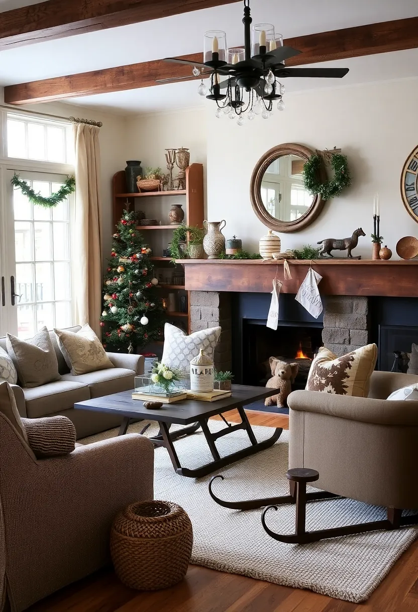 29 Christmas Decoration Living Room Ideas That Feel Cozy and Magical - 20. Use Vintage Elements