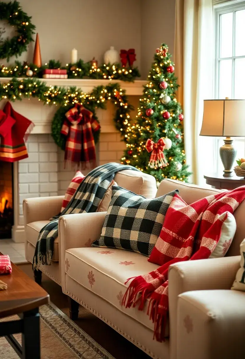 29 Christmas Decoration Living Room Ideas That Feel Cozy and Magical - 21. Incorporate Festive Scarves