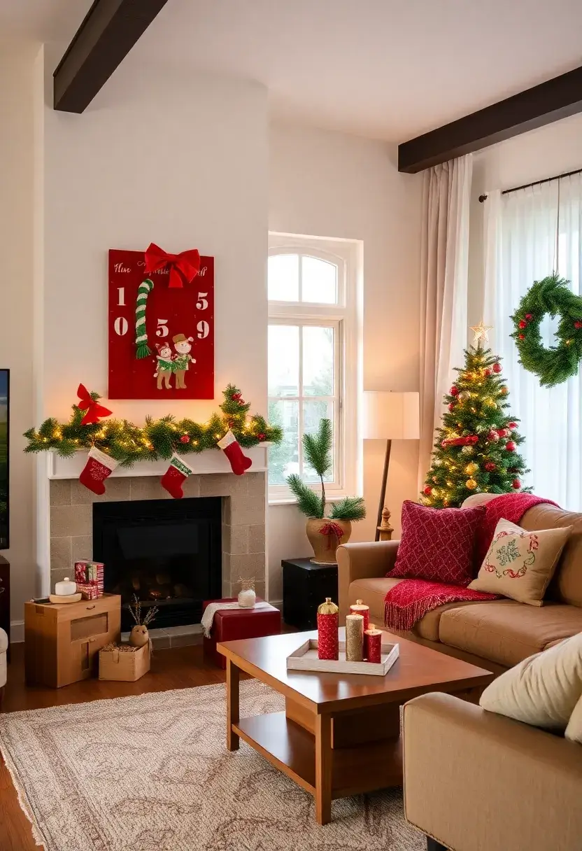 29 Christmas Decoration Living Room Ideas That Feel Cozy and Magical - 29. Reflect on Tradition with a Christmas Countdown