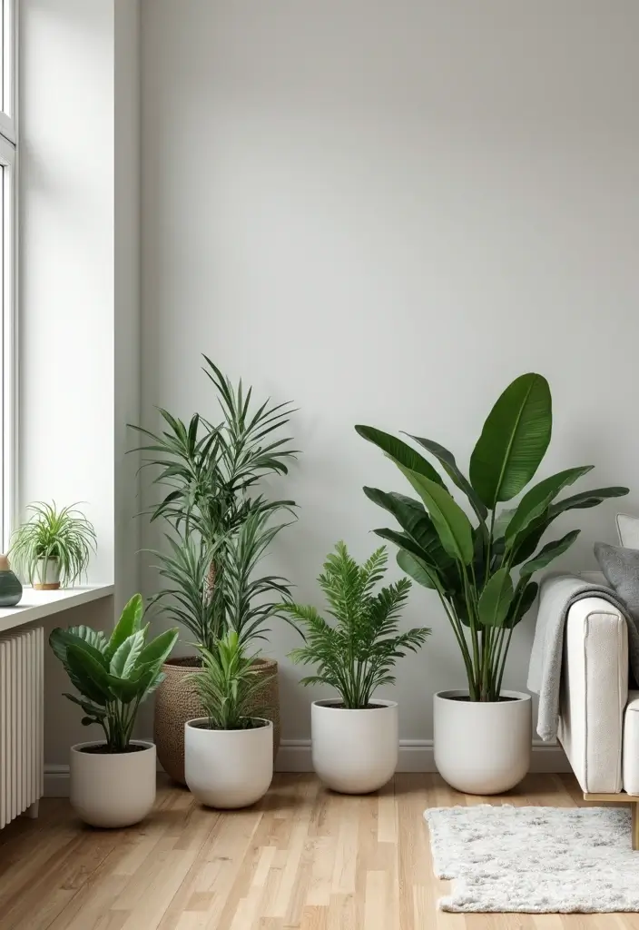 29 Contemporary Living Room Design Ideas That Feel Sleek and Minimal - 10. Indoor Plants for Freshness