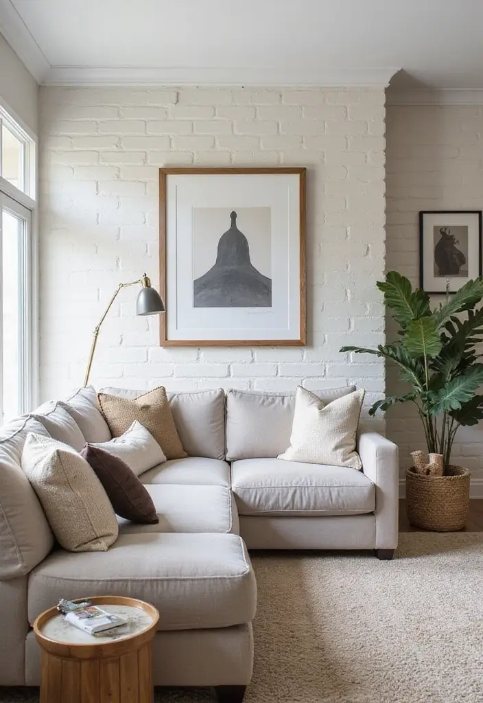 29 Light Couches Living Room Ideas That Feel Airy and Modern - 19. Artistic Wall Treatments with Light Couches