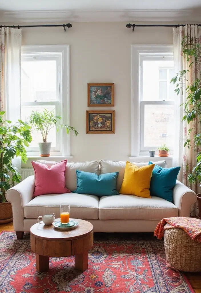 29 Light Couches Living Room Ideas That Feel Airy and Modern - 7. Light Sofa with Pops of Color