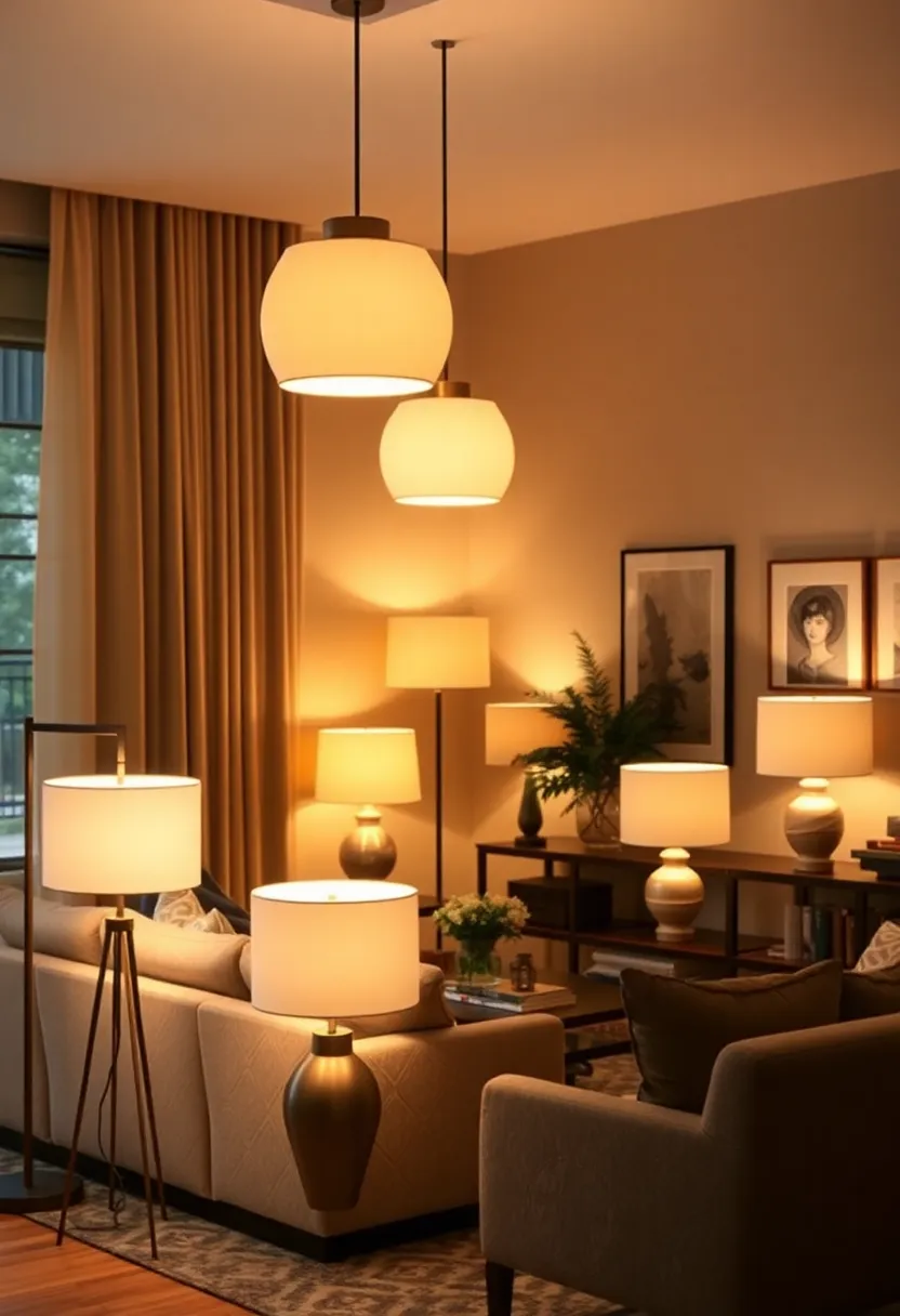 29 Living Room Decor Black Women Inspiration That Celebrates Style and Culture - 16. Layered Lighting