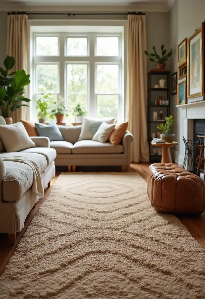 29 Living Room Seating Ideas That Maximize Comfort and Flow - 14. Natural Fiber Rugs with Seating