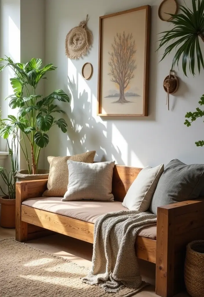 29 Living Room Seating Ideas That Maximize Comfort and Flow - 17. Sustainable Bench Seating