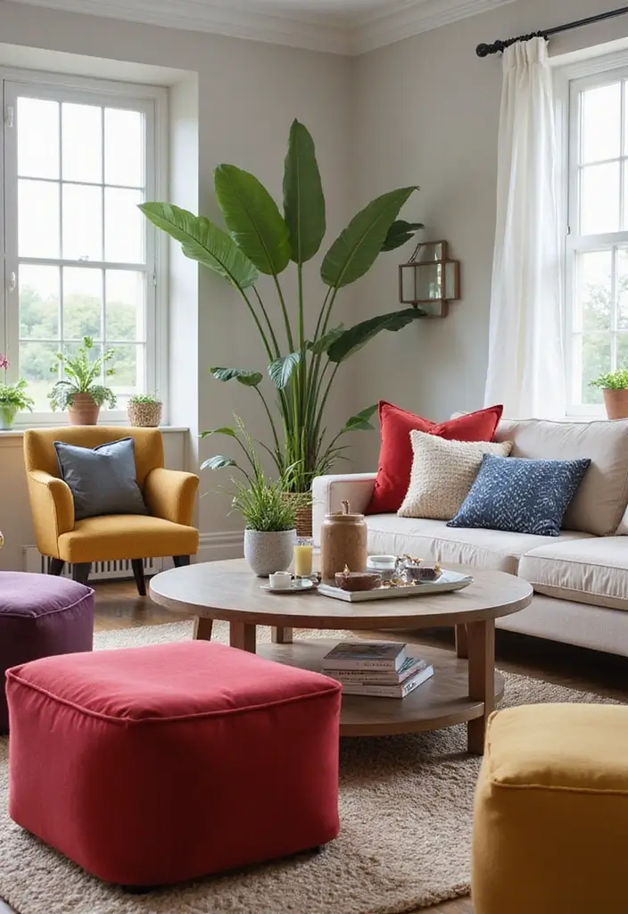 29 Living Room Seating Ideas That Maximize Comfort and Flow - 3. Multi-Functional Ottomans