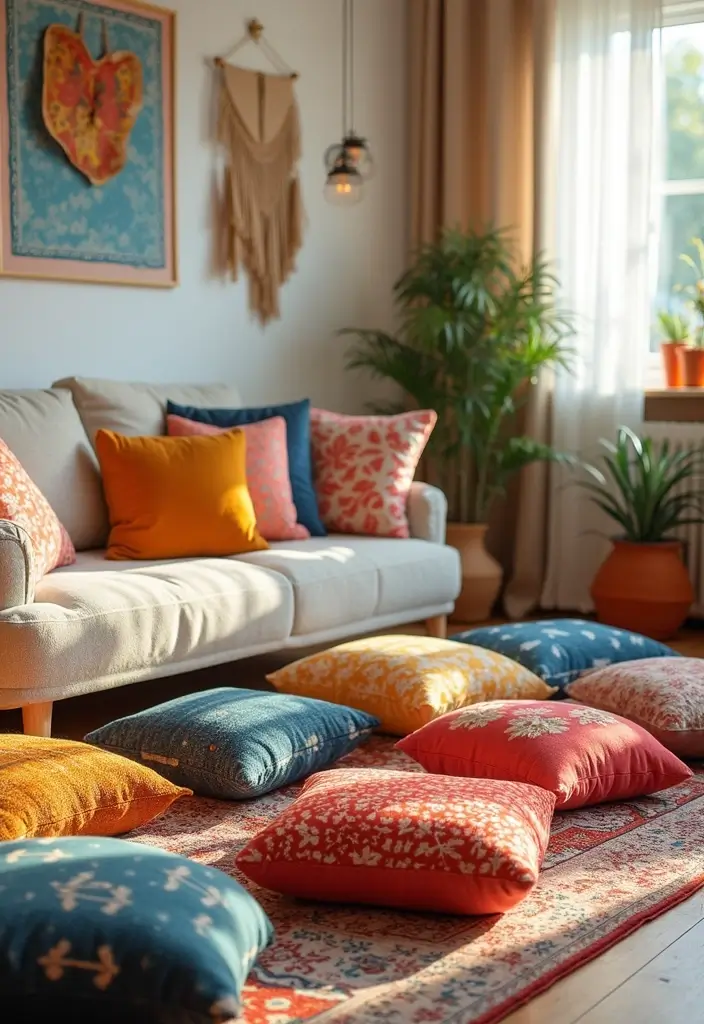 29 Living Room Seating Ideas That Maximize Comfort and Flow - 7. Floor Cushions