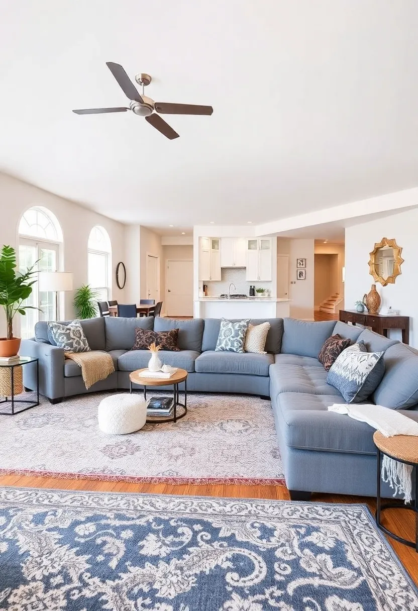 29 Living Room With Grey Sectional Ideas That Look Balanced and Cozy - 11. Creating Zones in Open Spaces