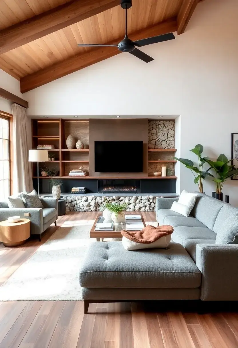29 Living Room With Grey Sectional Ideas That Look Balanced and Cozy - 15. Balance with Natural Elements
