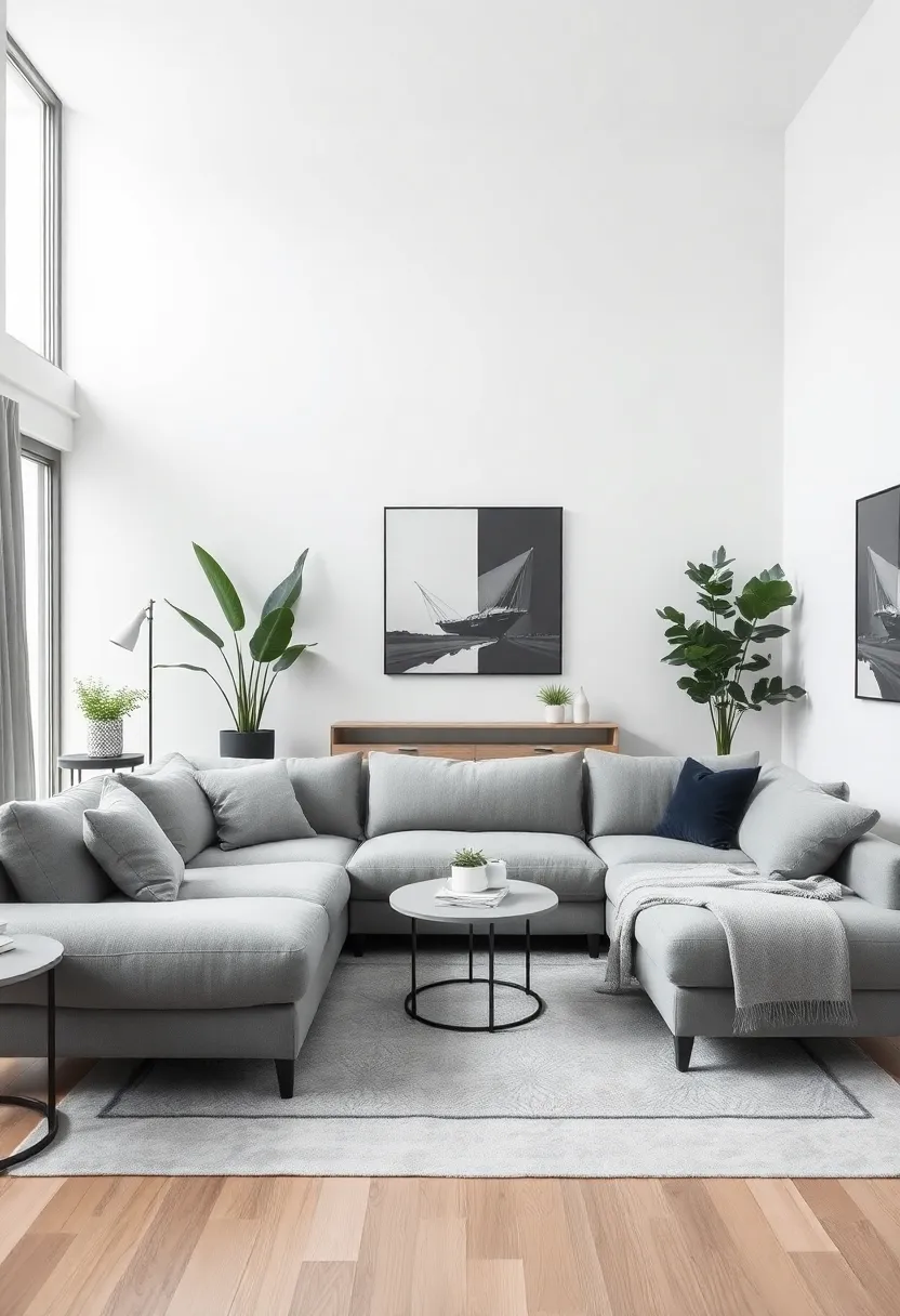 29 Living Room With Grey Sectional Ideas That Look Balanced and Cozy - 17. Embrace a Monochrome Palette
