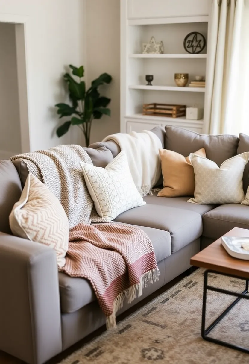 29 Living Room With Grey Sectional Ideas That Look Balanced and Cozy - 18. Cozy Throw Blankets