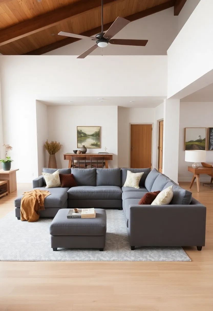 29 Living Room With Grey Sectional Ideas That Look Balanced and Cozy - 22. Seamless Flow with Open Concepts