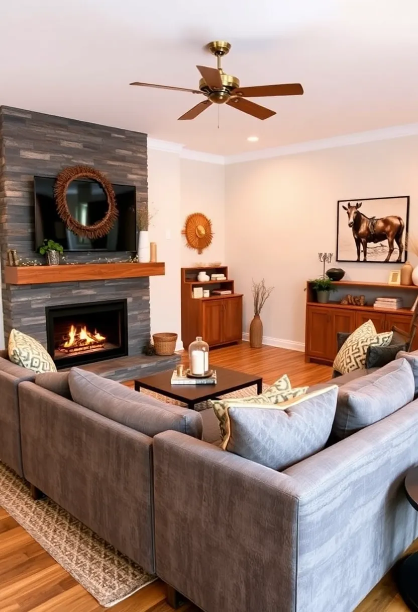 29 Living Room With Grey Sectional Ideas That Look Balanced and Cozy - 26. Cozy Fireplaces as Focal Points