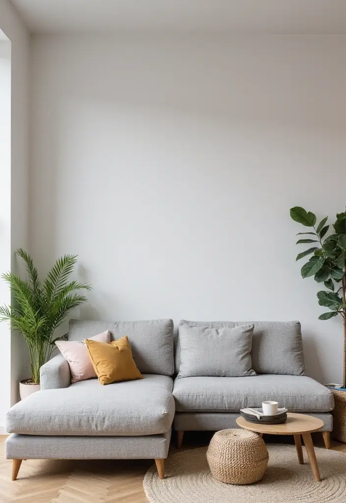 29 Living Room With Grey Sectional Ideas That Look Balanced and Cozy - 8. Complementary Color Scheme