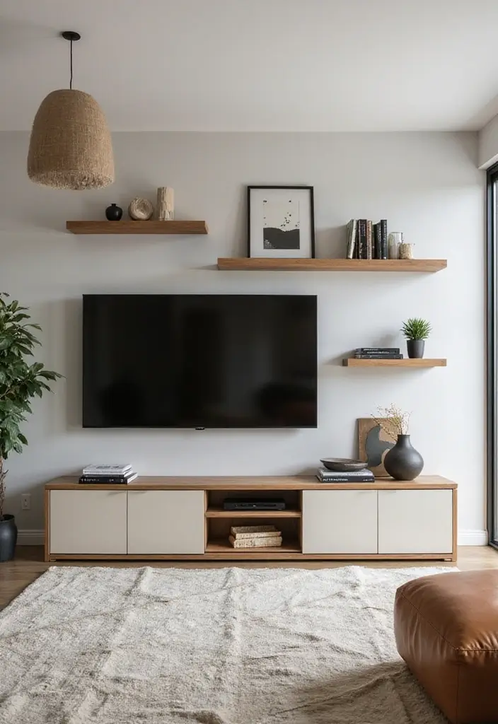 29 Living Room With TV Stand Ideas That Look Clean and Organized - 15. Multi-Level TV Stands