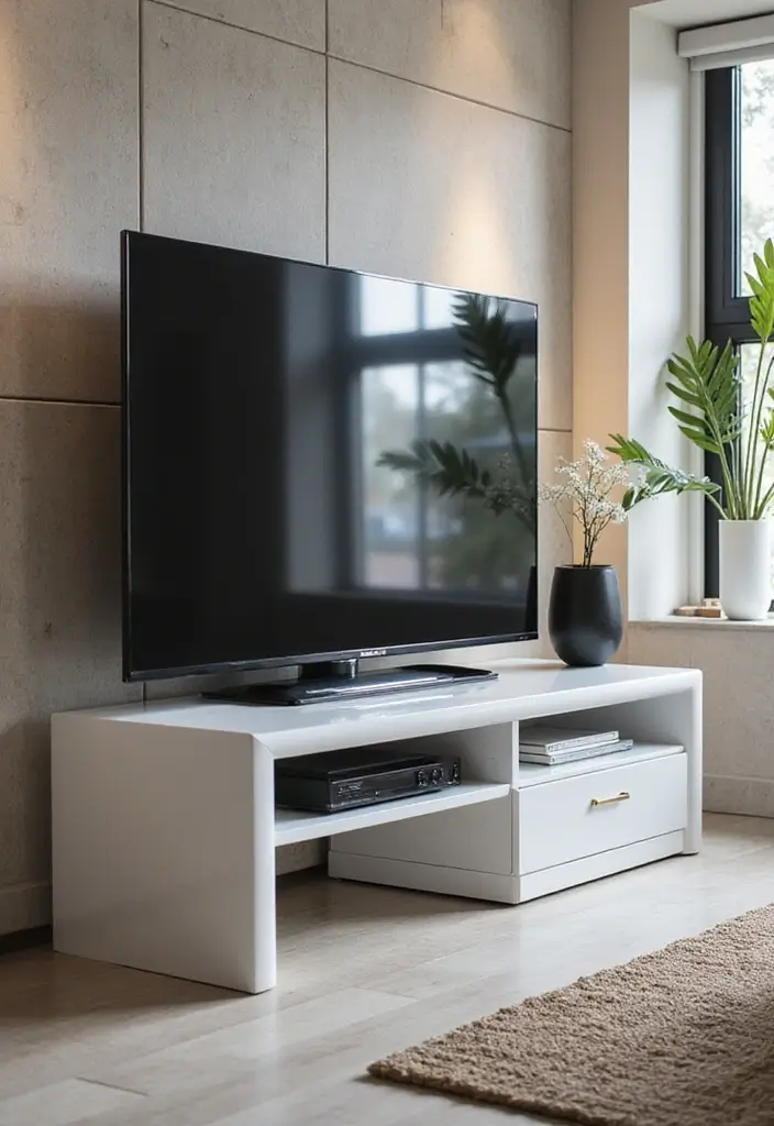 29 Living Room With TV Stand Ideas That Look Clean and Organized - 17. Acrylic TV Stand