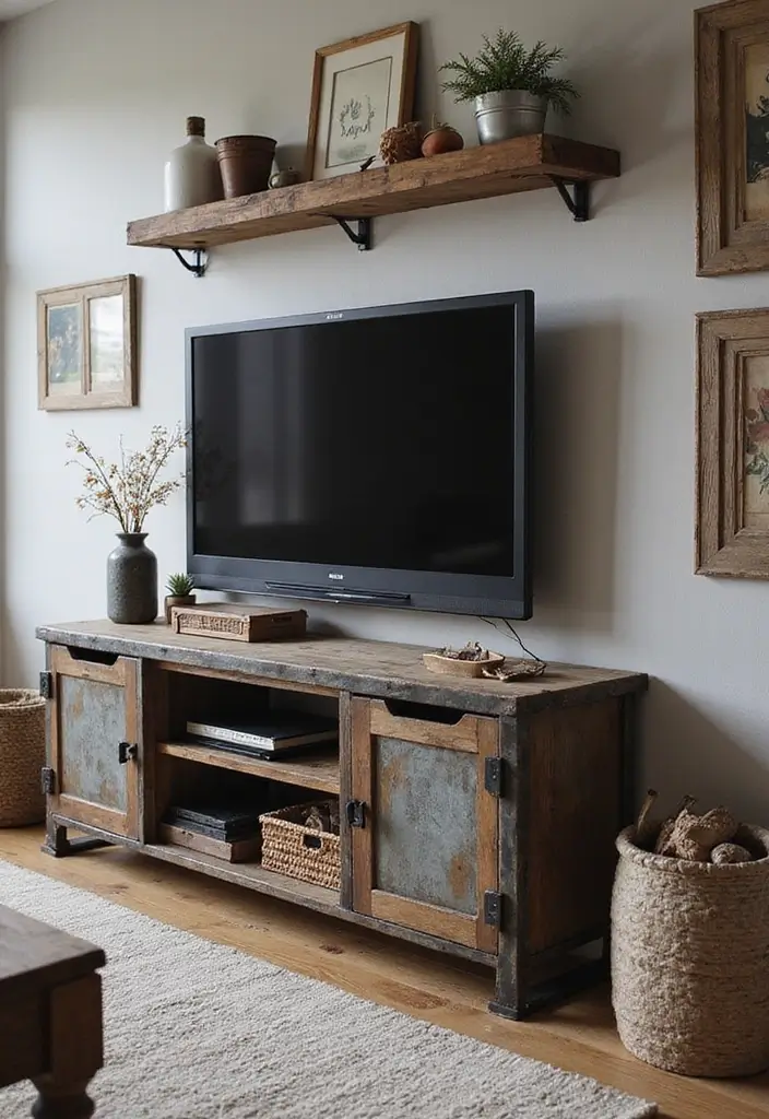 29 Living Room With TV Stand Ideas That Look Clean and Organized - 18. Industrial Style TV Stand
