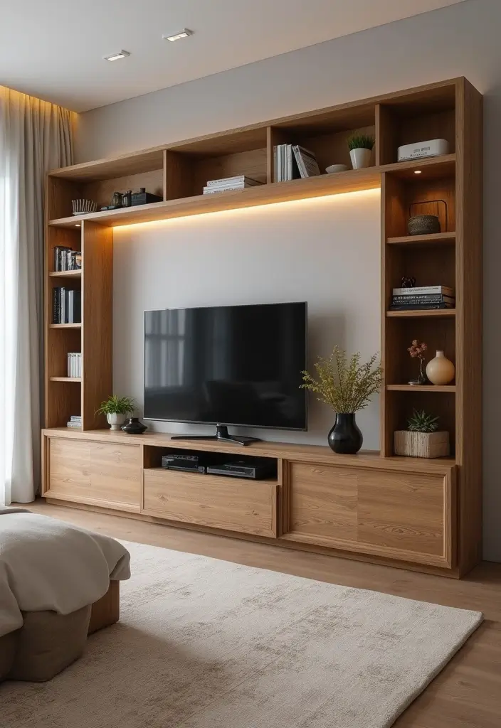 29 Living Room With TV Stand Ideas That Look Clean and Organized - 24. Compact TV Stand