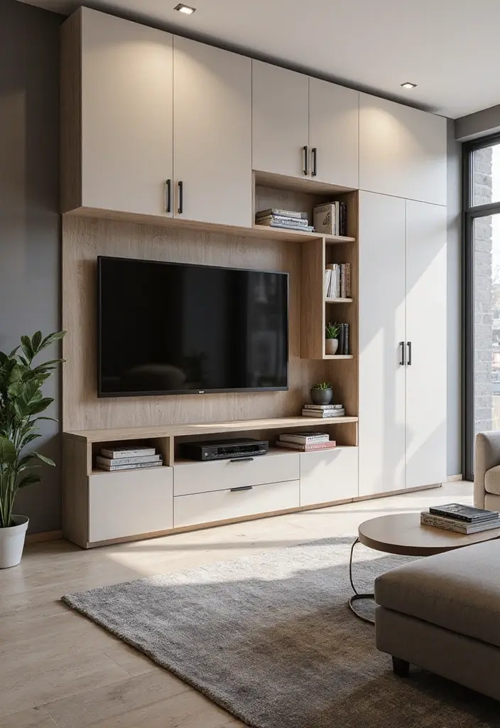 29 Living Room With TV Stand Ideas That Look Clean and Organized - 26. Modular Wall System