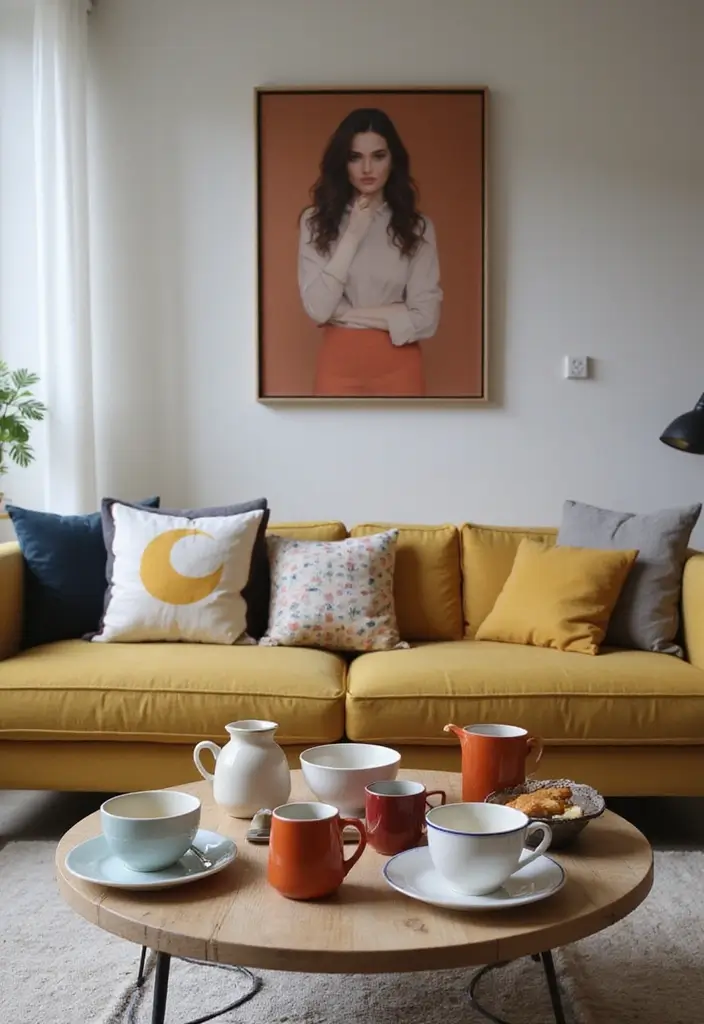 29 Mid Century Modern Apartment Living Room Ideas That Look Retro and Chic - 16. Unique Coffee Mugs and Tableware