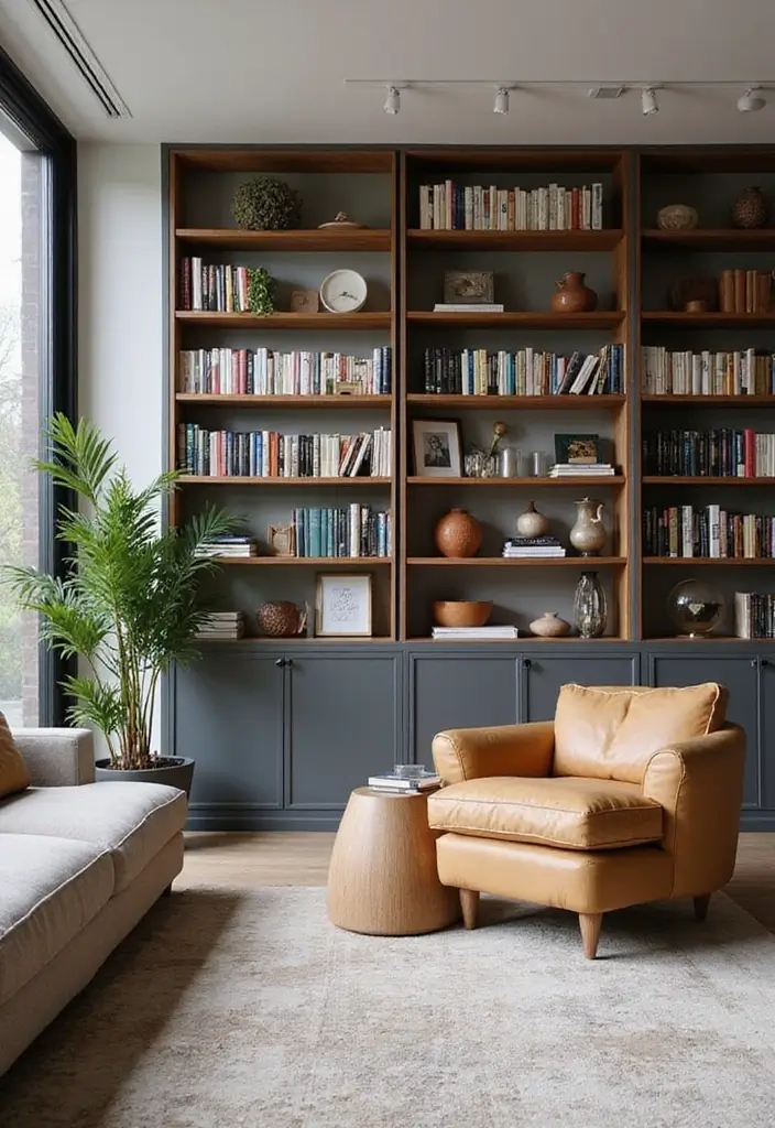 29 Mid Century Modern Apartment Living Room Ideas That Look Retro and Chic - 17. Personal Touch with Books