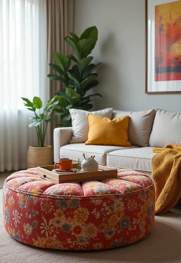 29 Mid Century Modern Apartment Living Room Ideas That Look Retro and Chic - 21. Functional Yet Stylish Ottomans