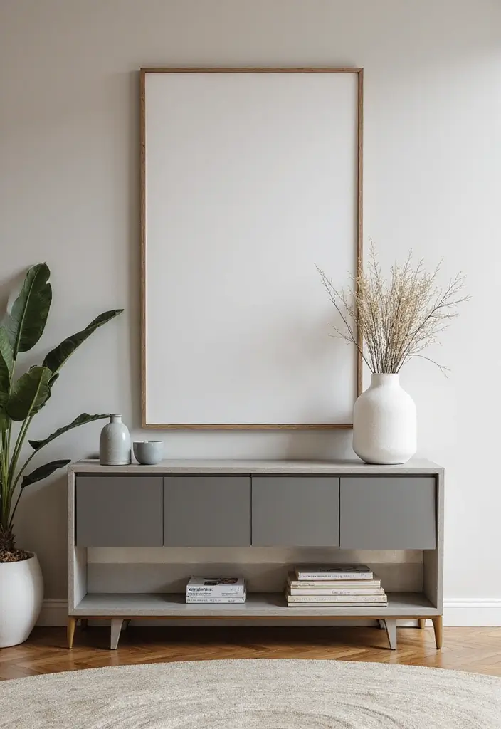 29 Mid Century Modern Apartment Living Room Ideas That Look Retro and Chic - 23. Chic Console Tables