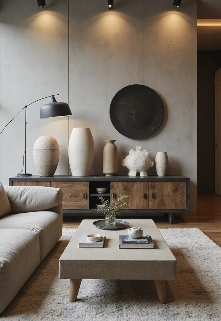 29 Mid Century Modern Apartment Living Room Ideas That Look Retro and Chic - 25. Artistic Sculptures