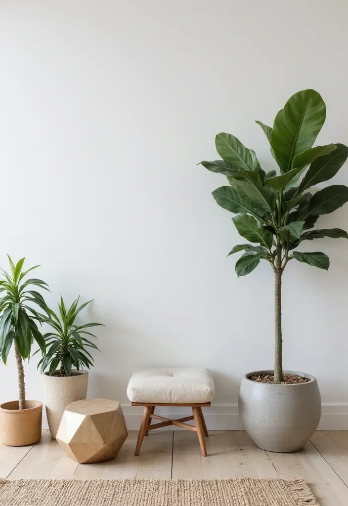 29 Mid Century Modern Apartment Living Room Ideas That Look Retro and Chic - 6. Minimalist Plant Displays