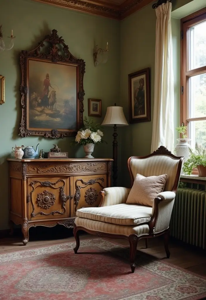 29 Old Style Living Room Ideas That Feel Nostalgic and Classic - 1. Antique Furniture Finds