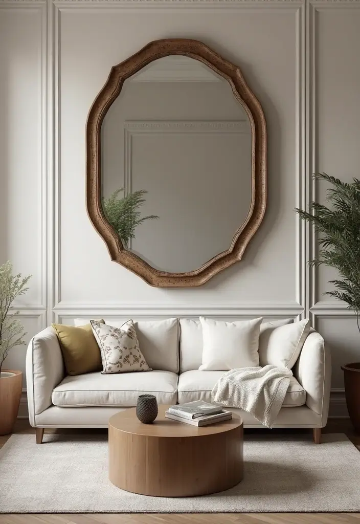 29 Spring Living Room Decor Ideas That Feel Fresh and Bright - 17. Statement Mirrors